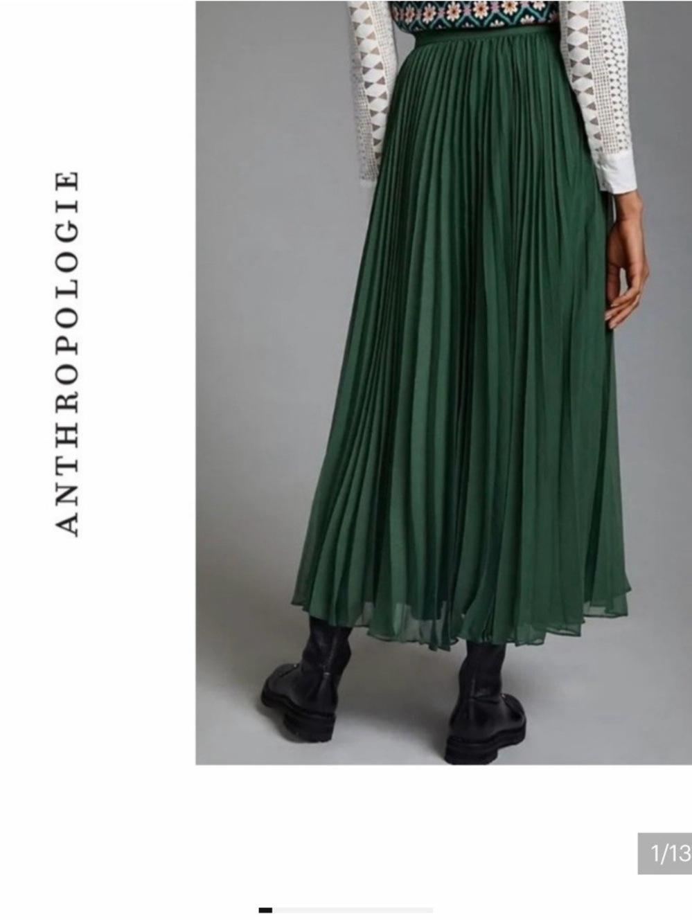 Anthropologie Deep Green Pleated Maxi Skirt